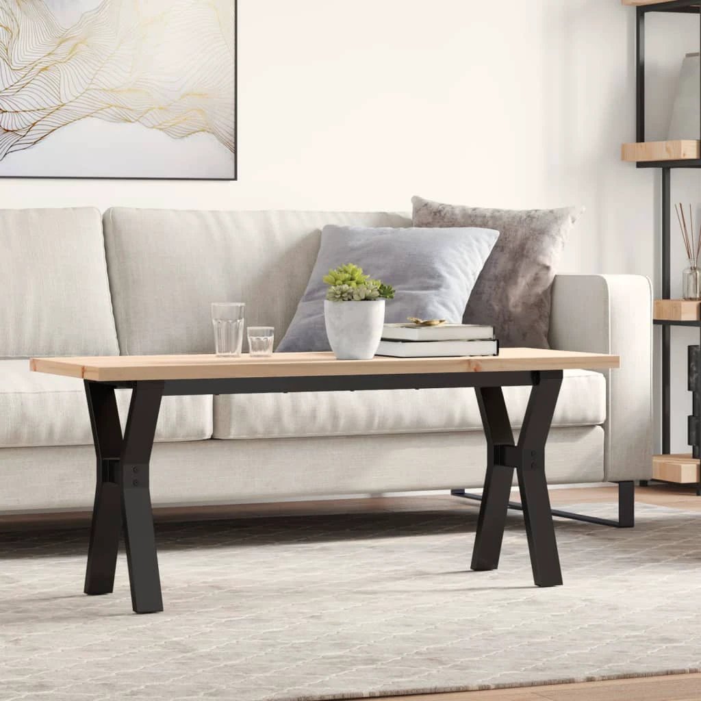 vidaXL Coffee Table 110x40x45.5 cm Y Frame Solid Pine Wood Cast Iron For Living Room by vidaXL