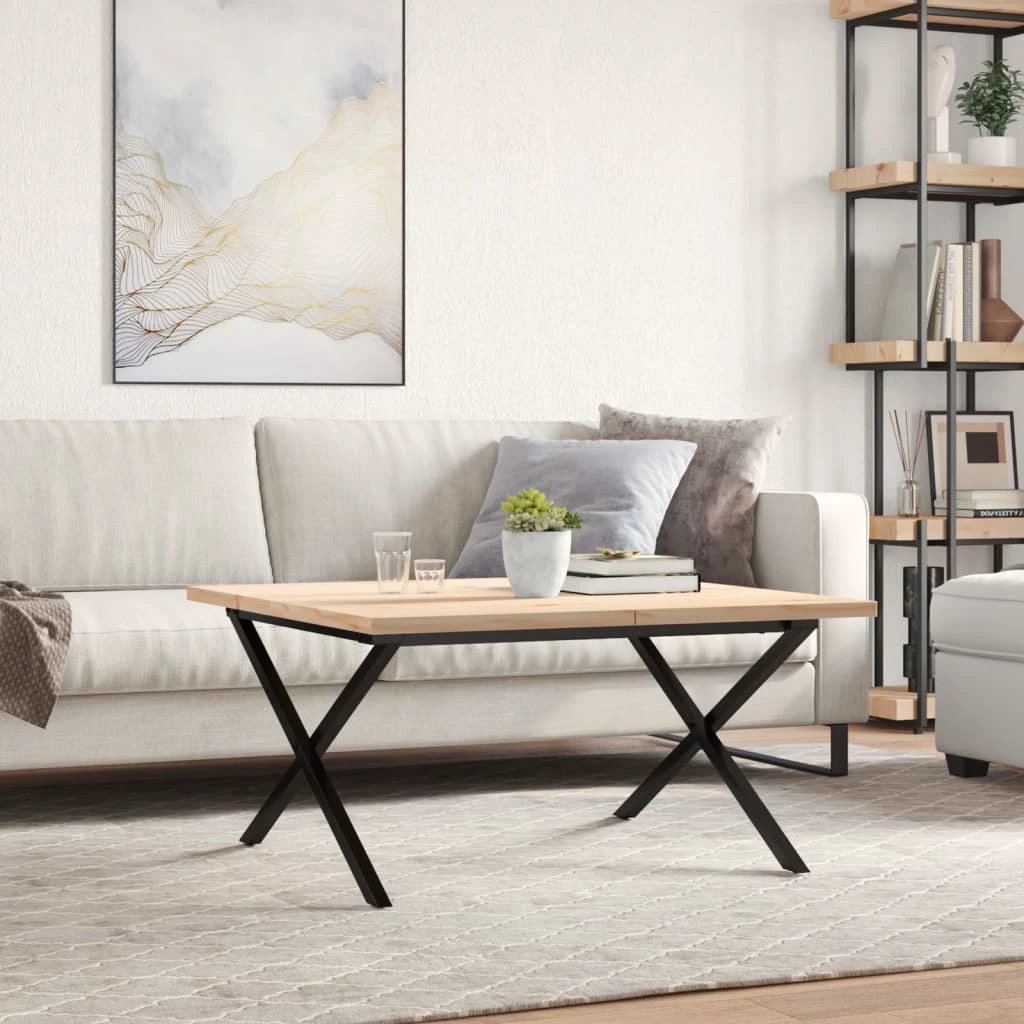 VidaXL Coffee Table 80x80x45.5 cm X Frame Solid Pine and Cast Iron Living Room Home Decor by vidaXL