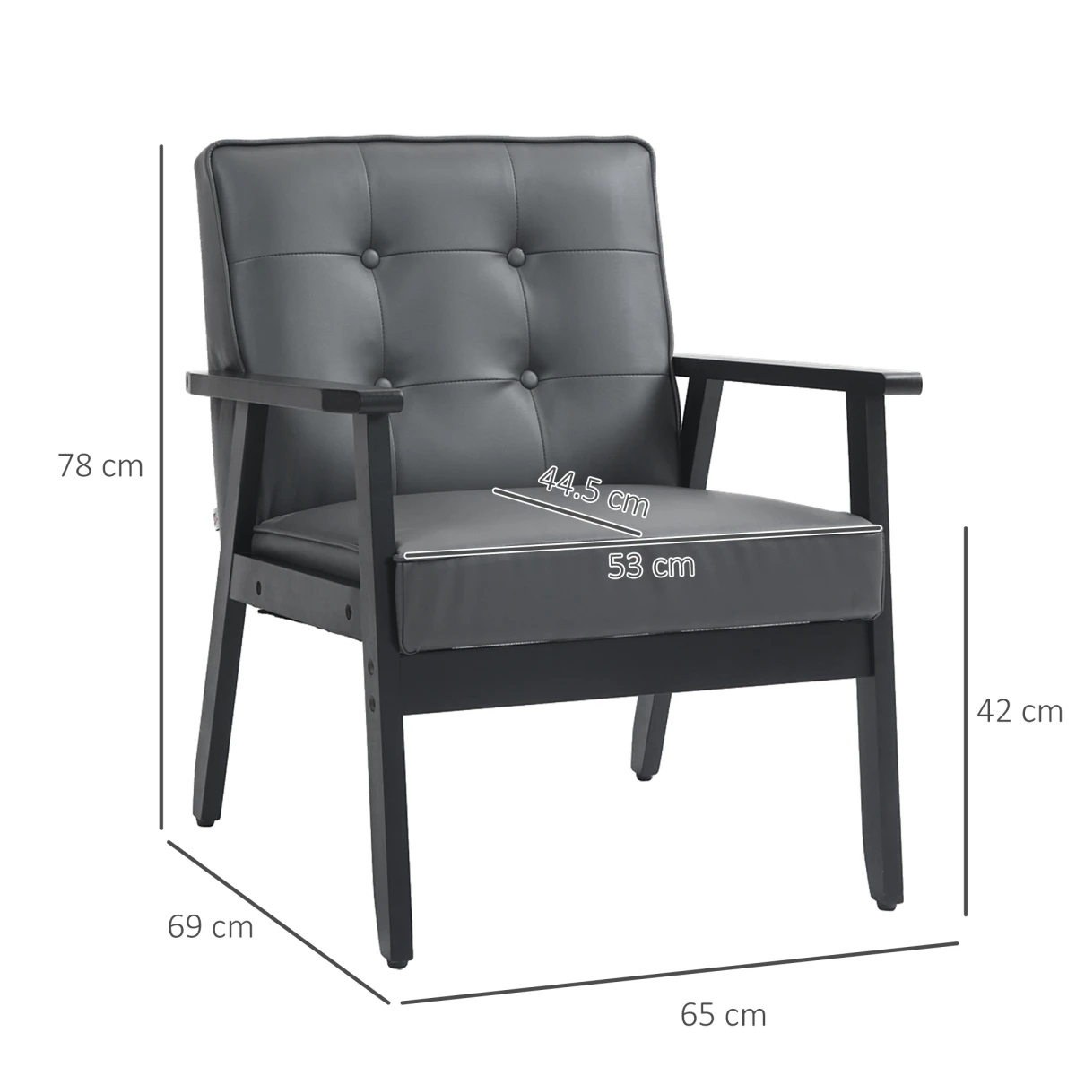 HOMCOM Accent Chair PU Leather Tufted Grey for Living Room by HOMCOM