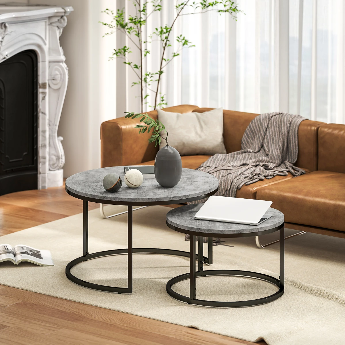 HOMCOM Coffee Tables 40cm Wood Tops Small Spaces - Coffee Table