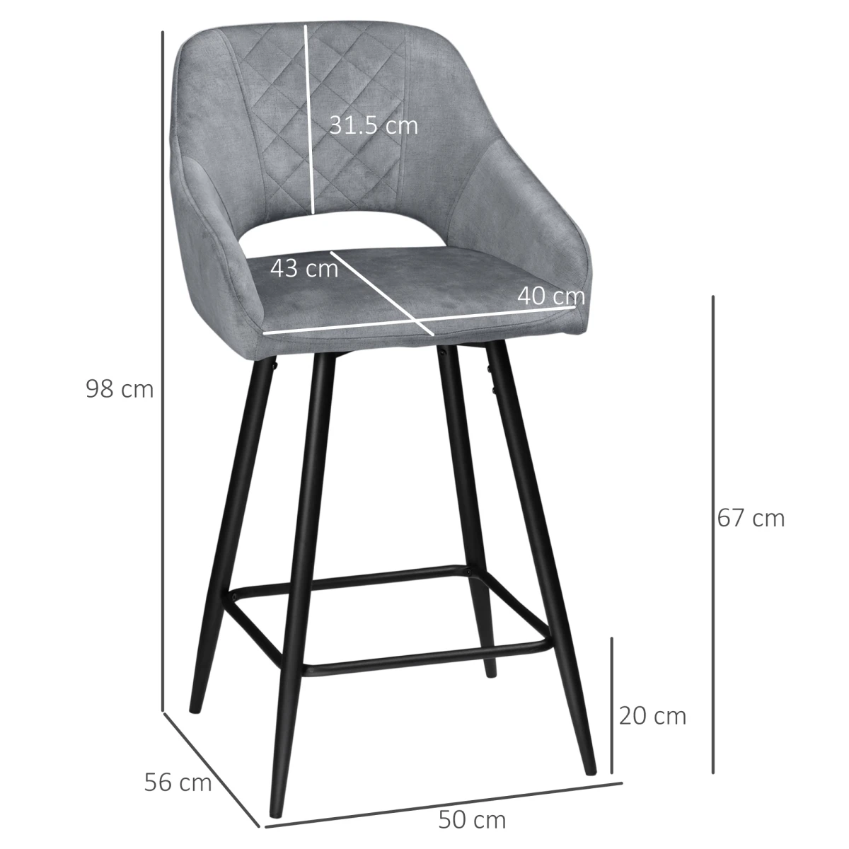 HOMCOM Bar Stools Set of 2, Velvet-Touch Fabric Counter Height Bar Chairs Pink by HOMCOM