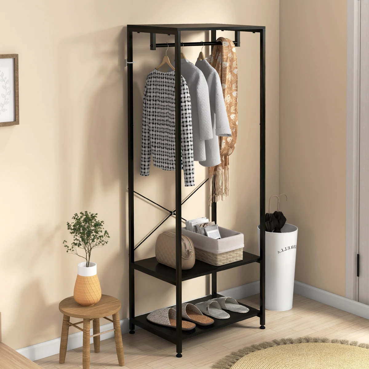 HOMCOM Coat Rack Tall 2 Shelves With Shoe Storage Hallway by HOMCOM