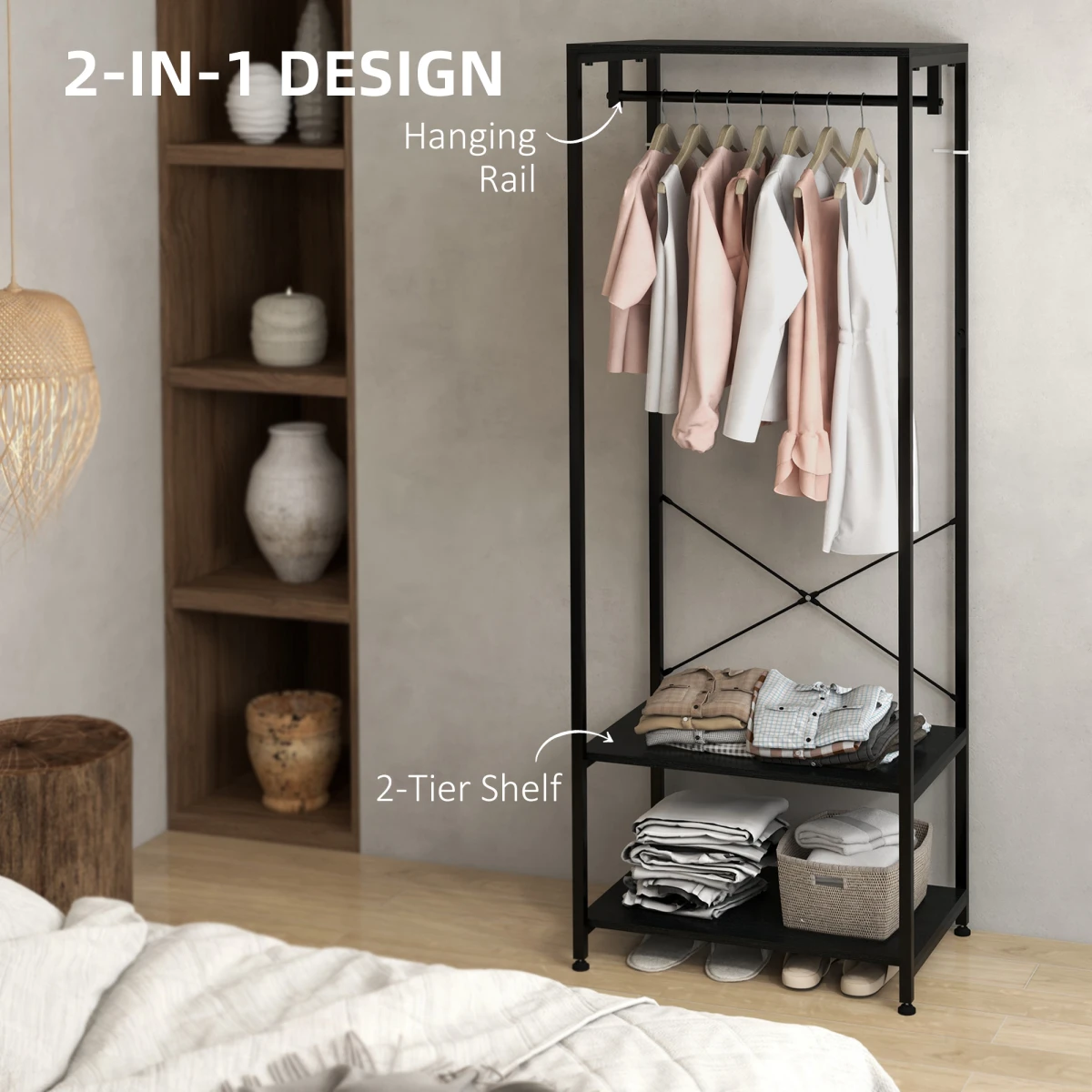 HOMCOM Coat Rack Tall 2 Shelves With Shoe Storage Hallway by HOMCOM