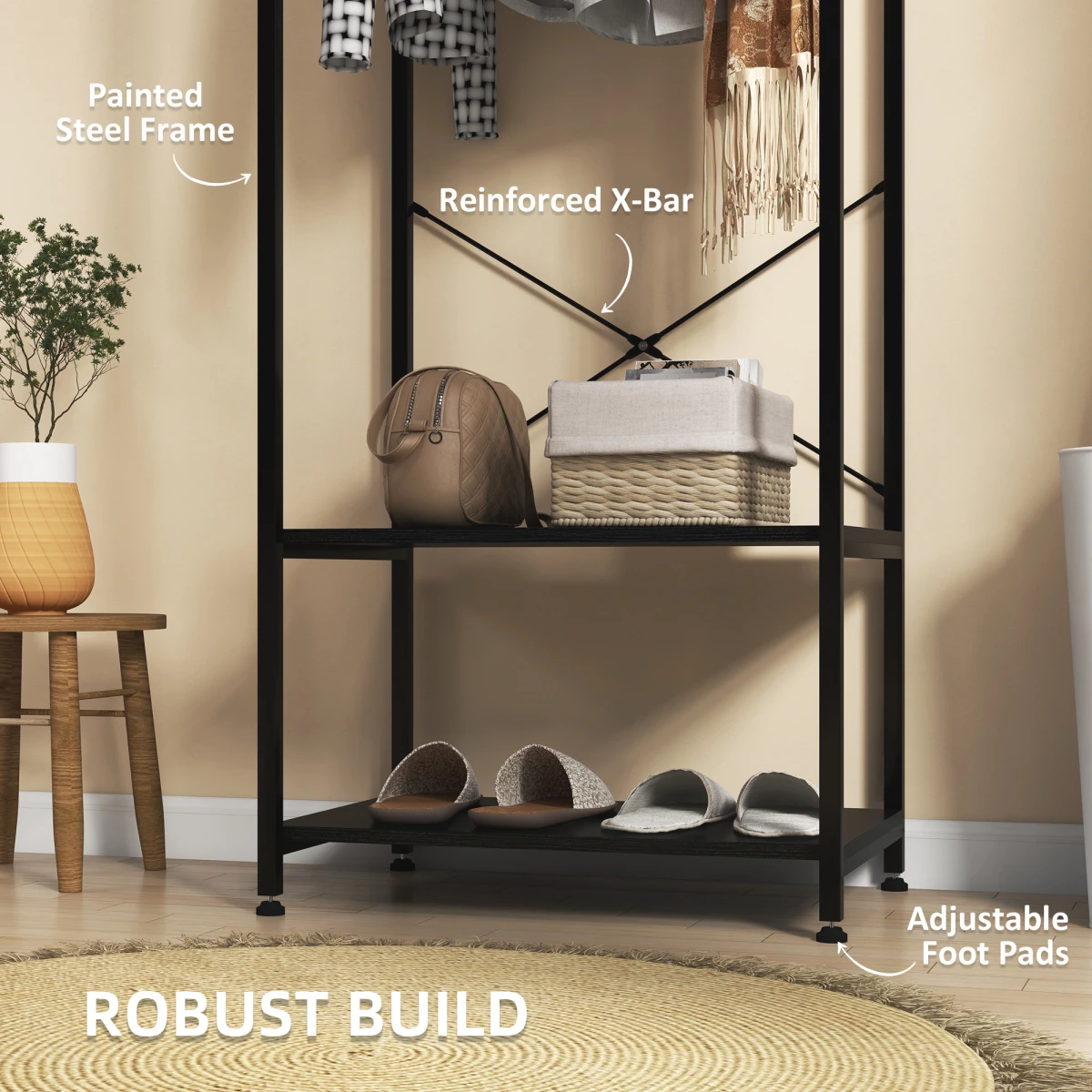 HOMCOM Coat Rack Tall 2 Shelves With Shoe Storage Hallway by HOMCOM