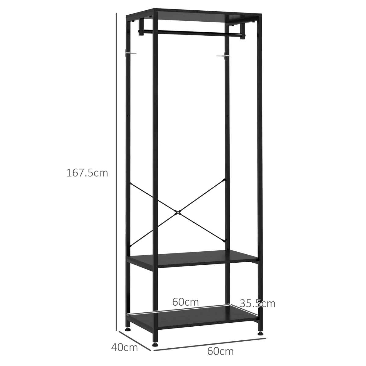 HOMCOM Coat Rack Tall 2 Shelves With Shoe Storage Hallway by HOMCOM