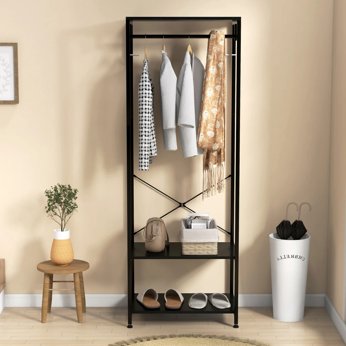 HOMCOM Coat Rack Tall 2 Shelves With Shoe Storage Hallway by HOMCOM