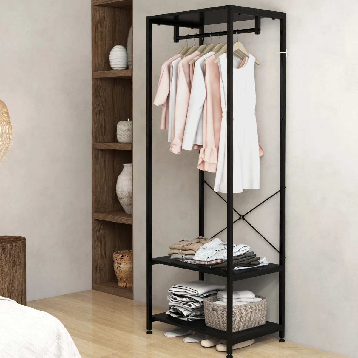 HOMCOM Coat Rack Tall 2 Shelves With Shoe Storage Hallway by HOMCOM