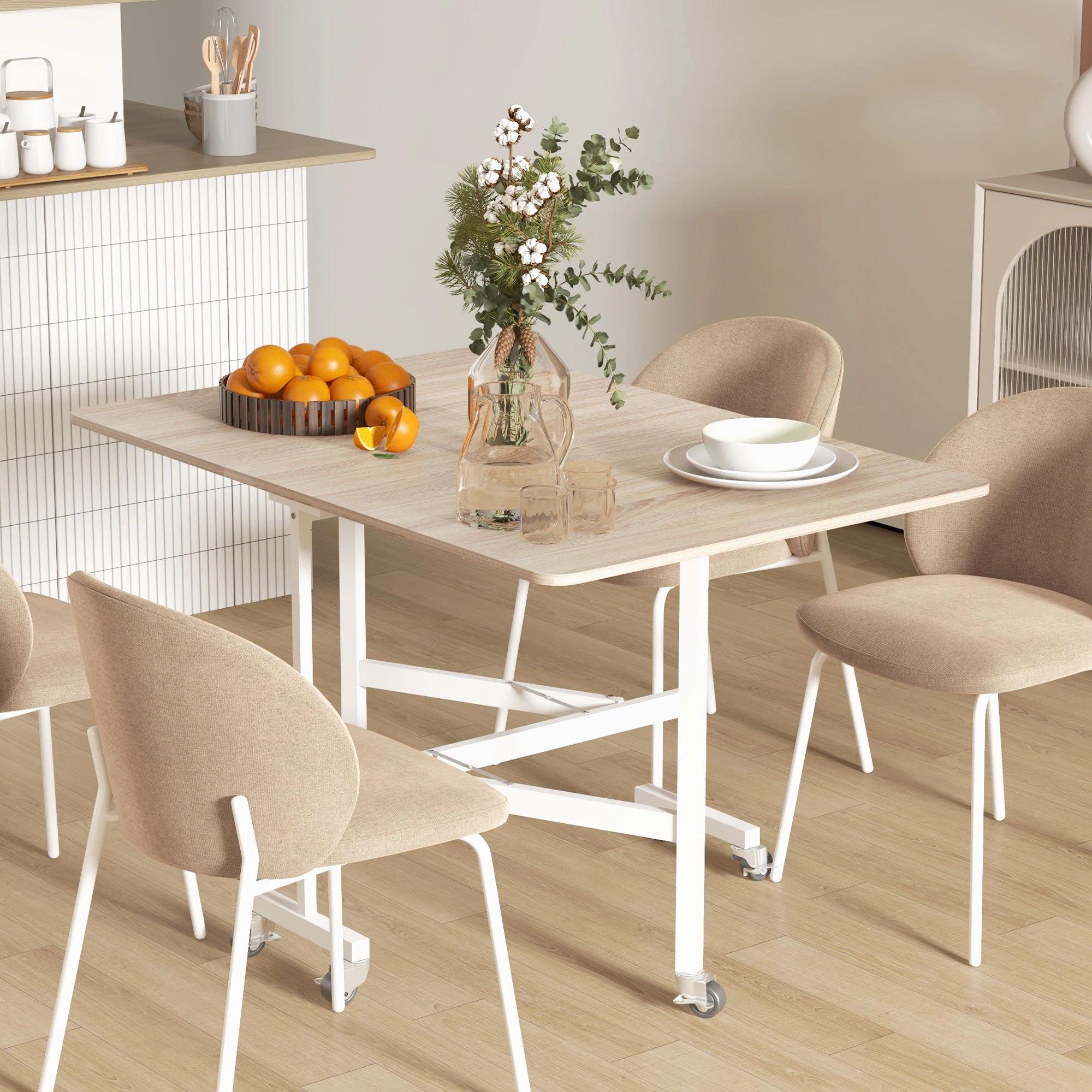 HOMCOM Drop Leaf Table With Wheels Foldable For Small Spaces by HOMCOM