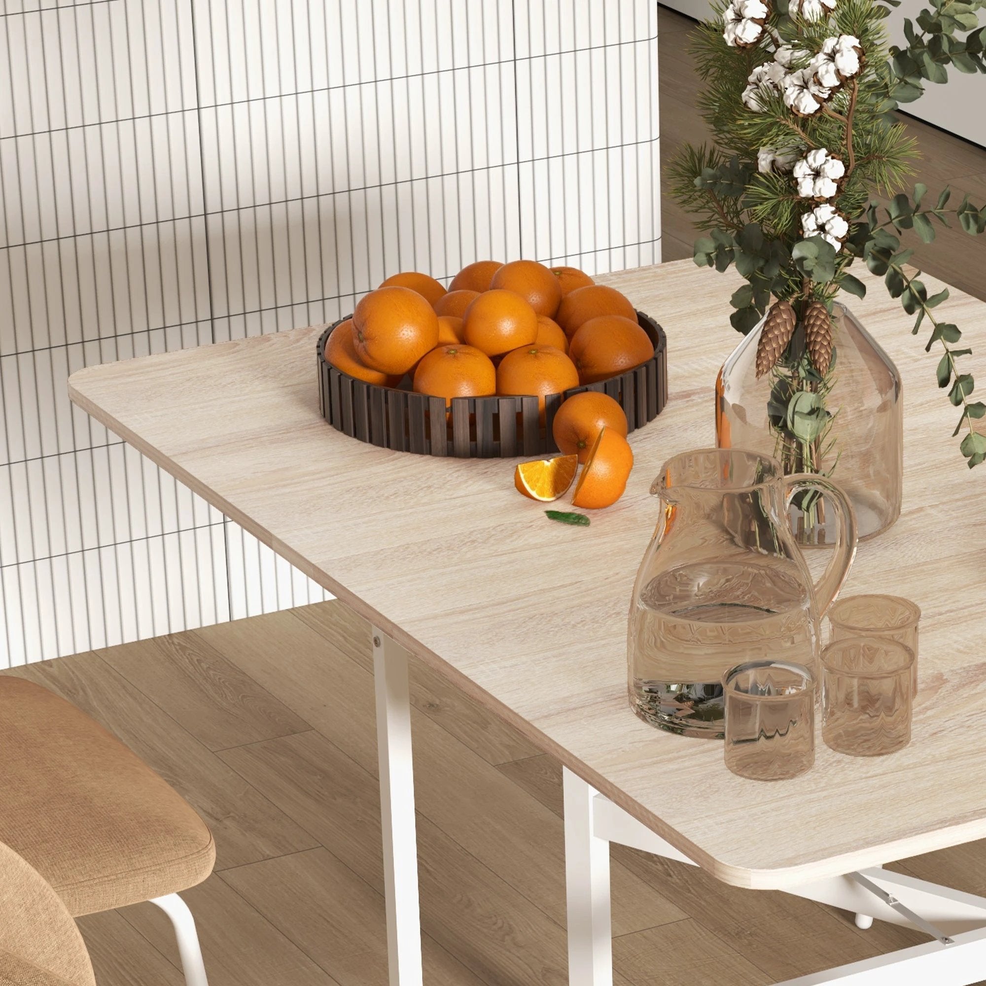 HOMCOM Drop Leaf Table With Wheels Foldable For Small Spaces -