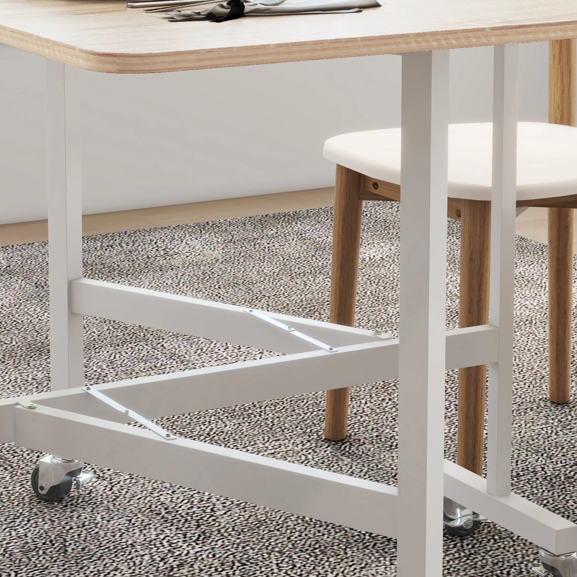 HOMCOM Drop Leaf Table With Wheels Foldable For Small Spaces -