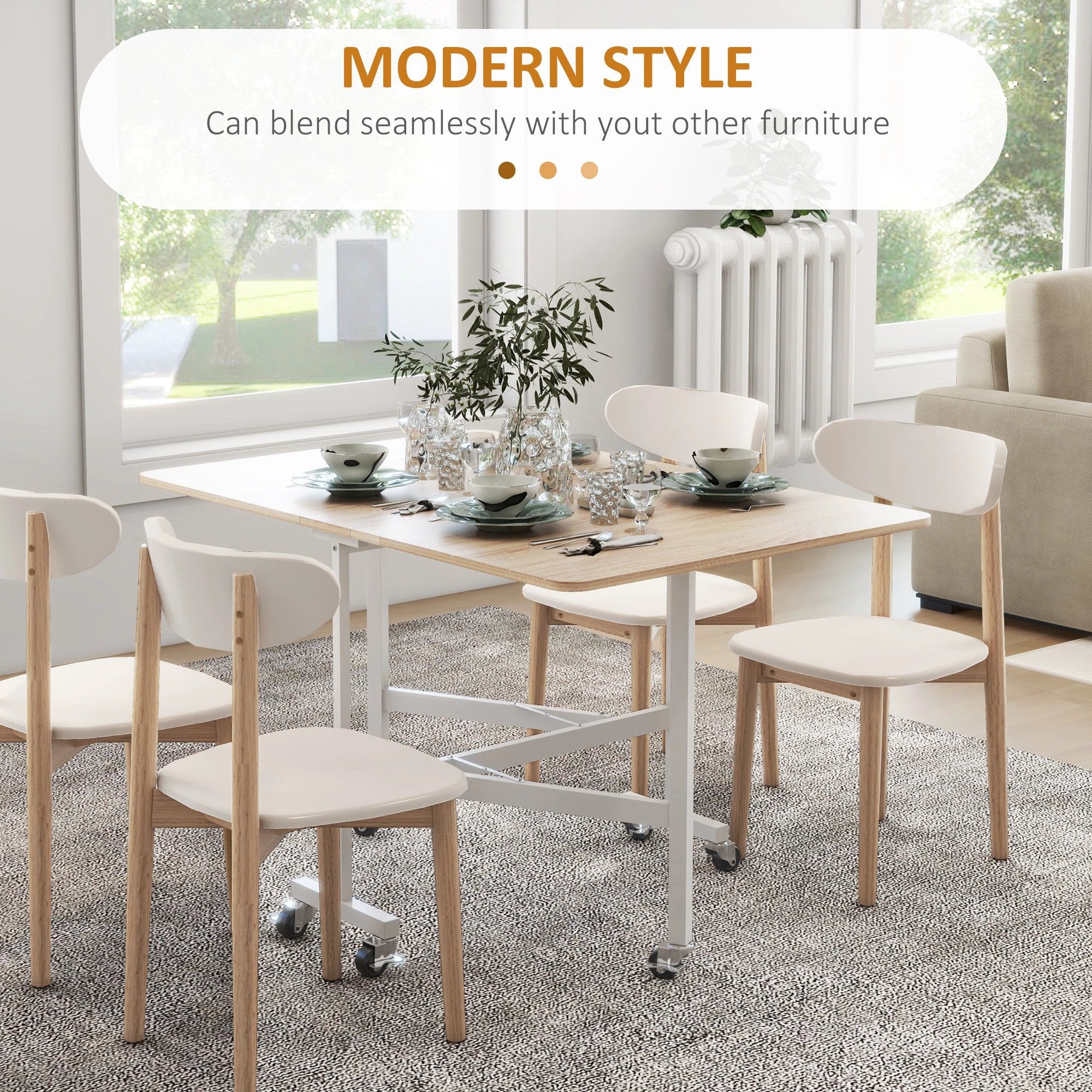 HOMCOM Drop Leaf Table With Wheels Foldable For Small Spaces -