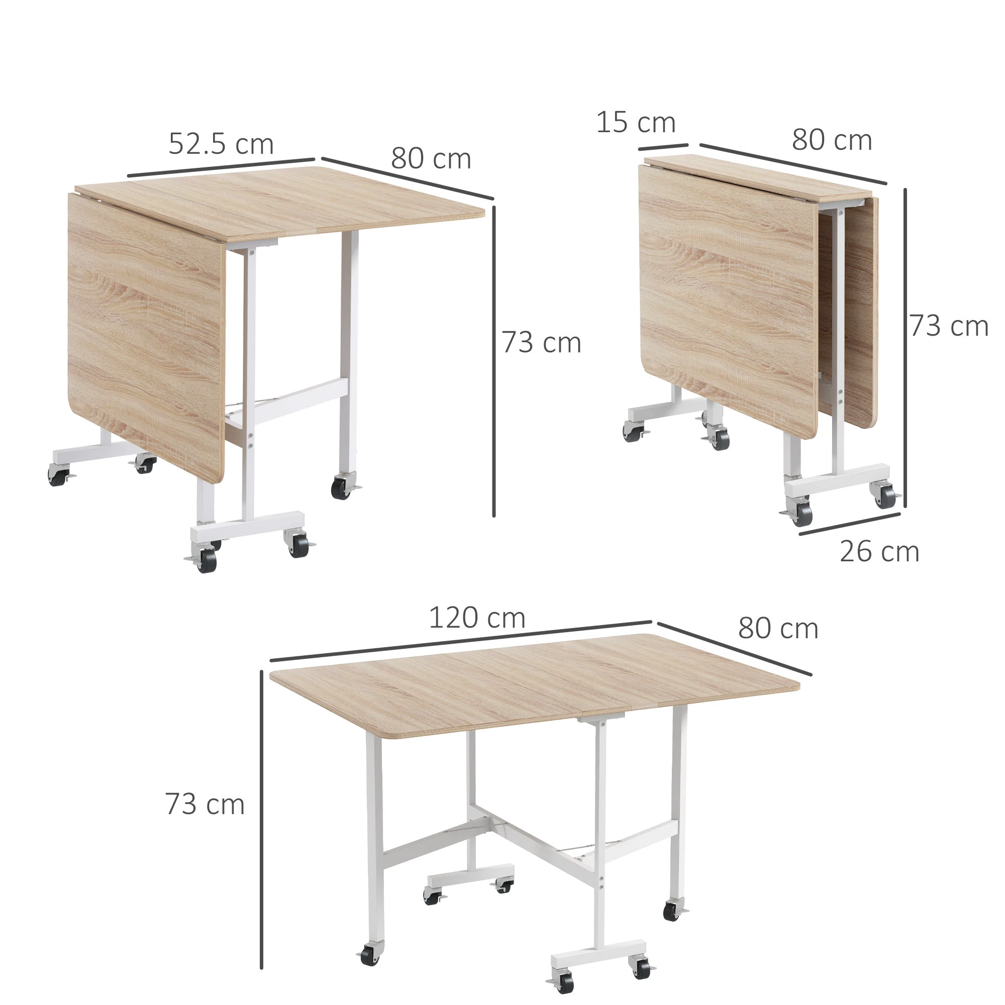 HOMCOM Drop Leaf Table With Wheels Foldable For Small Spaces by HOMCOM