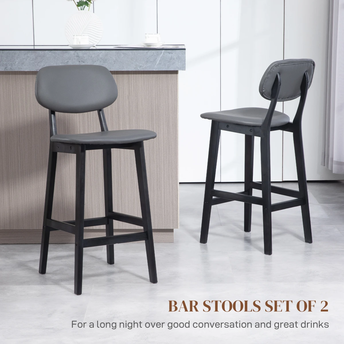 HOMCOM HOMCOM Breakfast Bar stools Set of 2 with PU Leather Cover, Wood Legs, Brown -
