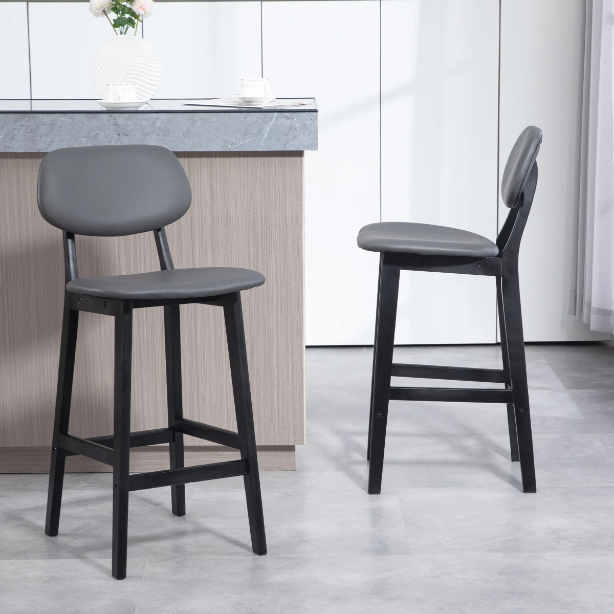 HOMCOM Breakfast Bar stools Set of 2 with PU Leather Cover, Wood Legs, Brown by HOMCOM