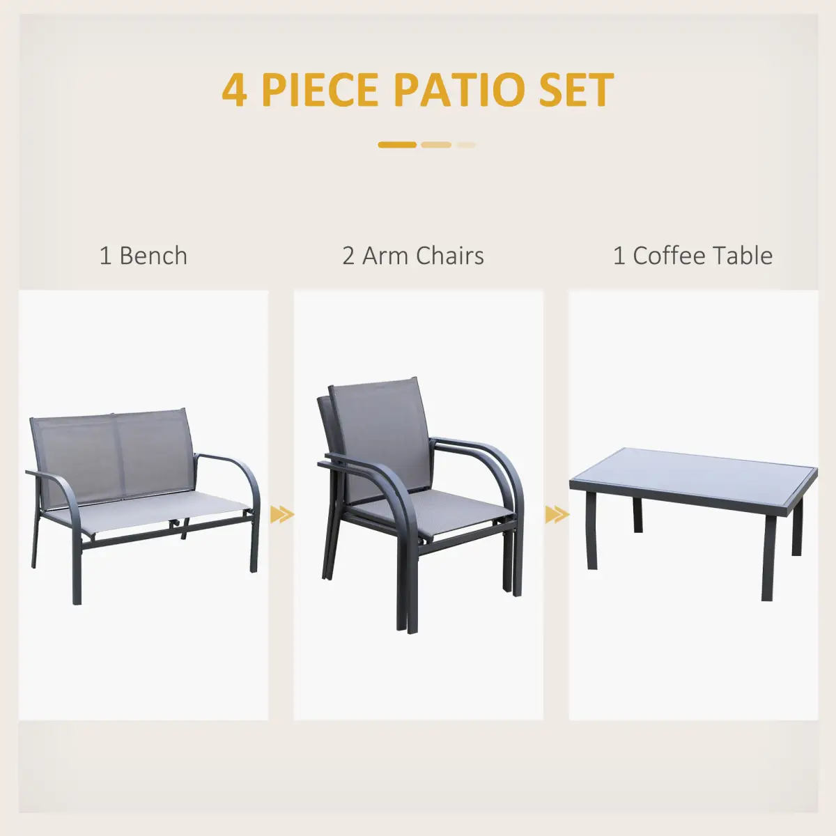 Outsunny Outsunny 4pcs Patio Furniture Set Garden Sofa Glass Top Coffee Table Beige - Garden Set