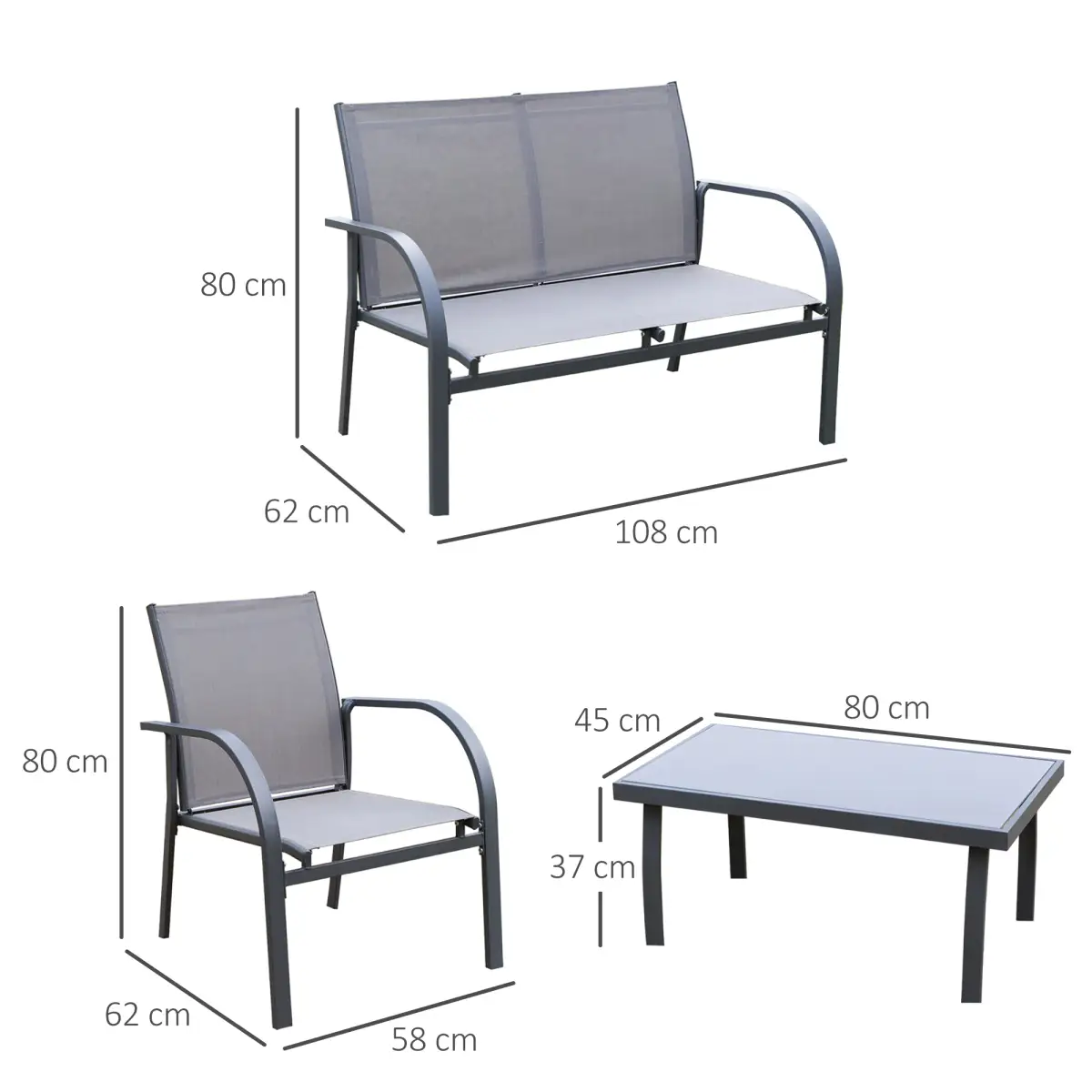 Outsunny Outsunny 4pcs Patio Furniture Set Garden Sofa Glass Top Coffee Table Beige - Garden Set