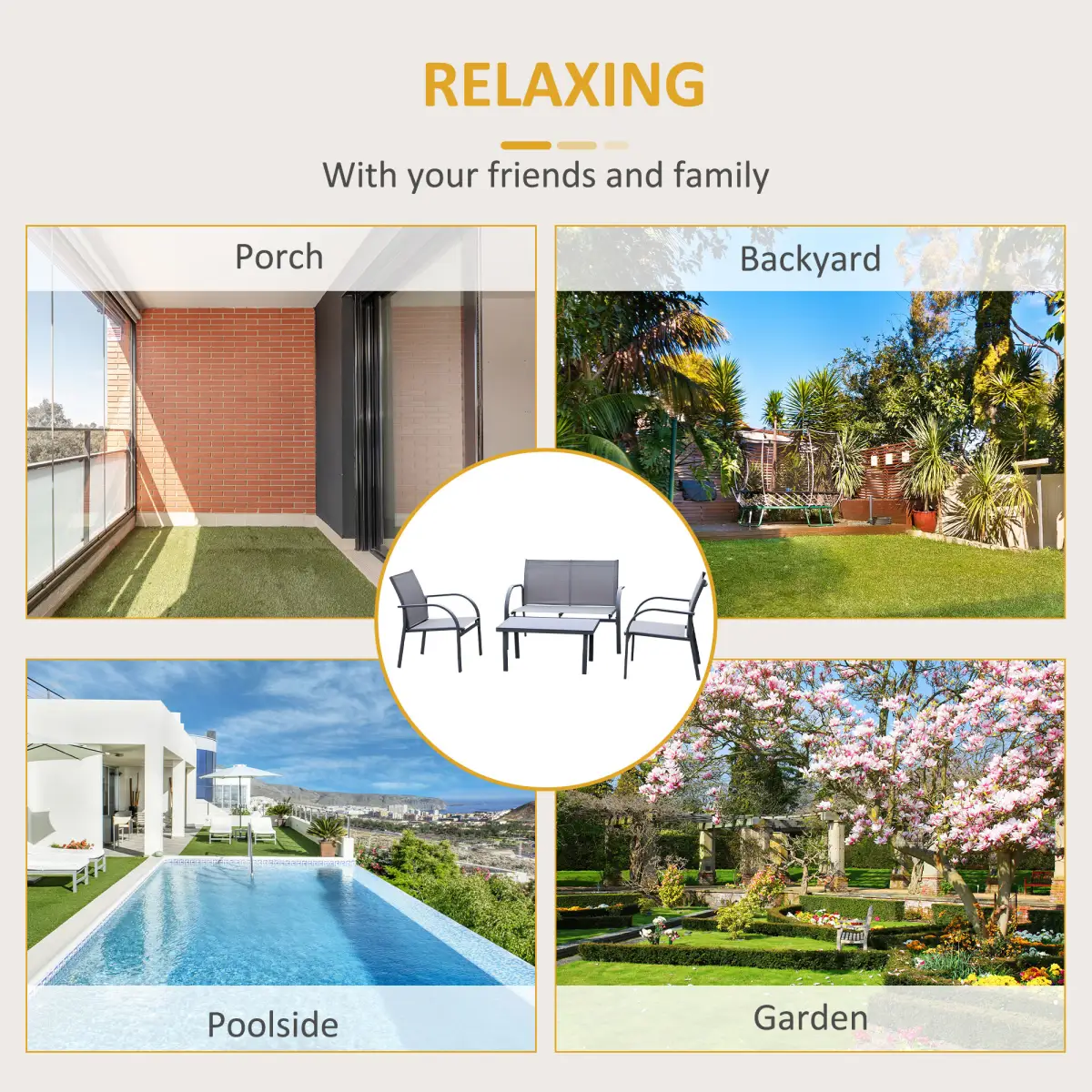 Outsunny Outsunny 4pcs Patio Furniture Set Garden Sofa Glass Top Coffee Table Beige - Garden Set