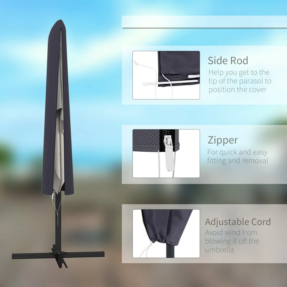 Outsunny Outsunny Cantilever Umbrella Cover Outdoor Parasol UV Protector w/ Rod, Zipper - Parasol