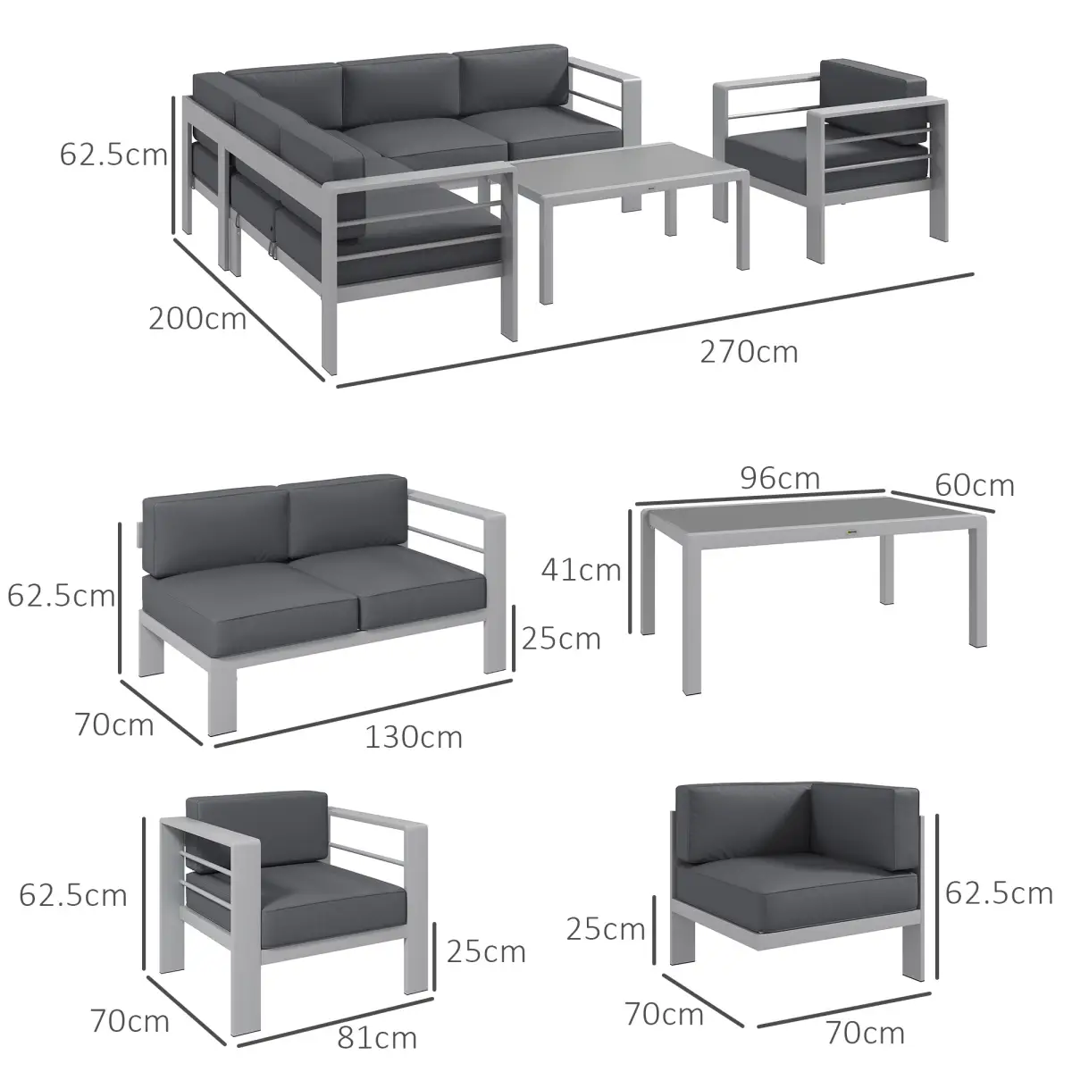 Outsunny Outsunny 5 PCs Garden Sofa Set w/ Cushions, Aluminium Furniture Sets, Gold - Garden Sofa Sets