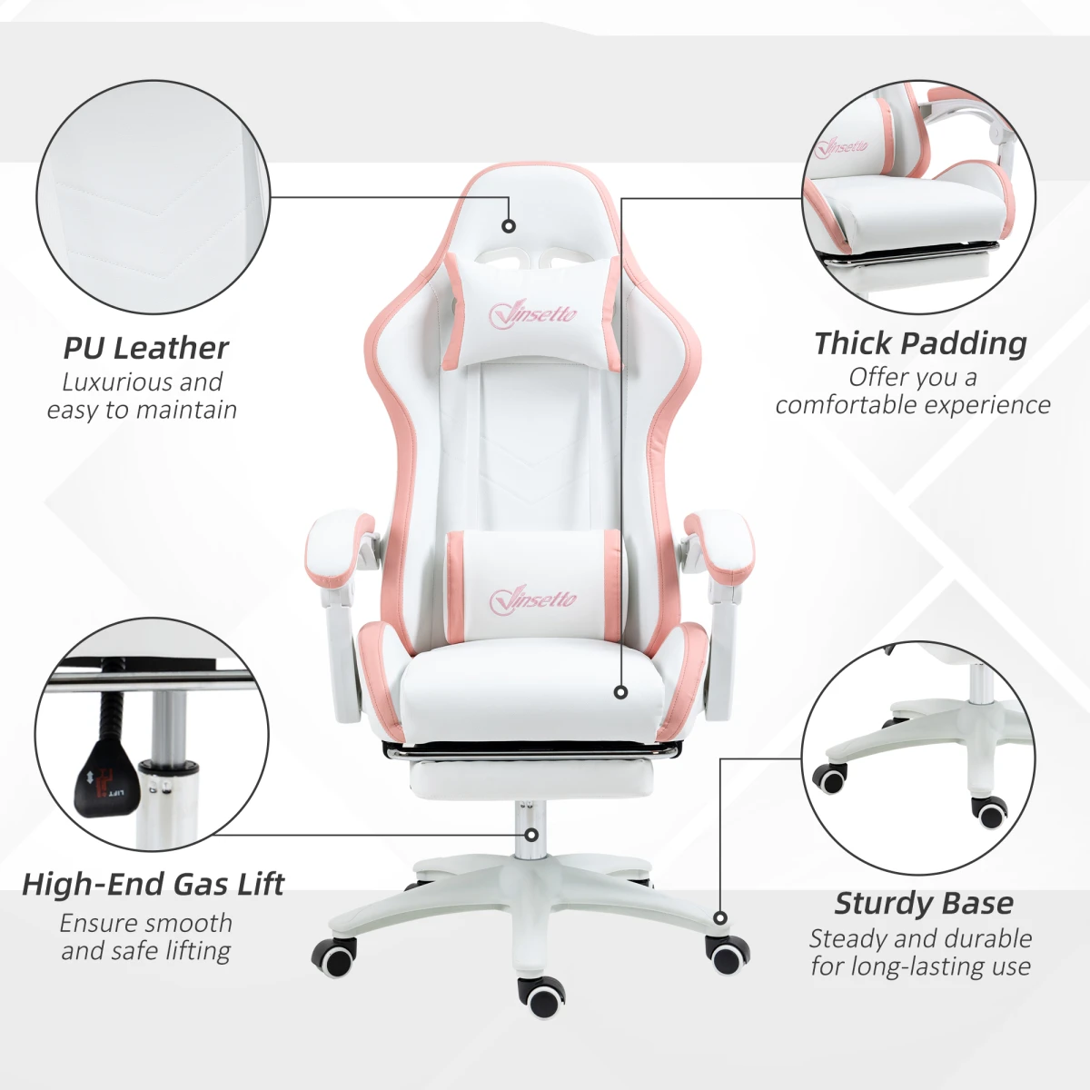 Vinsetto Racing Style Gaming Chair 45.5 to 53.5 cm Height Adjustment 135 Degree Recline Footrest for Gamers by Vinsetto