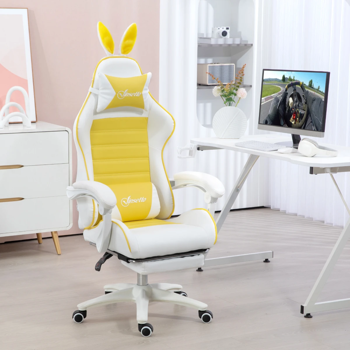 Vinsetto Chair 44-52cm Footrest Bunny Ears Gamers by Vinsetto