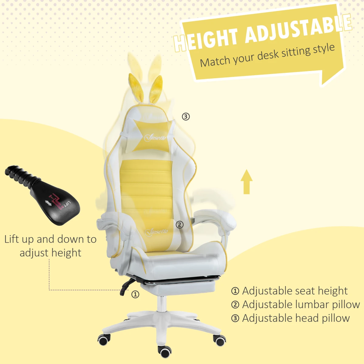 Vinsetto Vinsetto Chair 44-52cm Footrest Bunny Ears Gamers - Office Chair