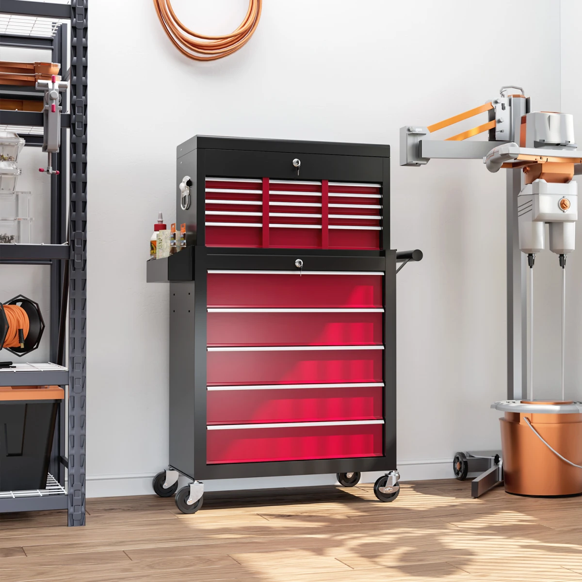 HOMCOM Rolling Tool Chest 14 Drawer Lockable Cabinet Industrial Grade for Garage Workshop by HOMCOM