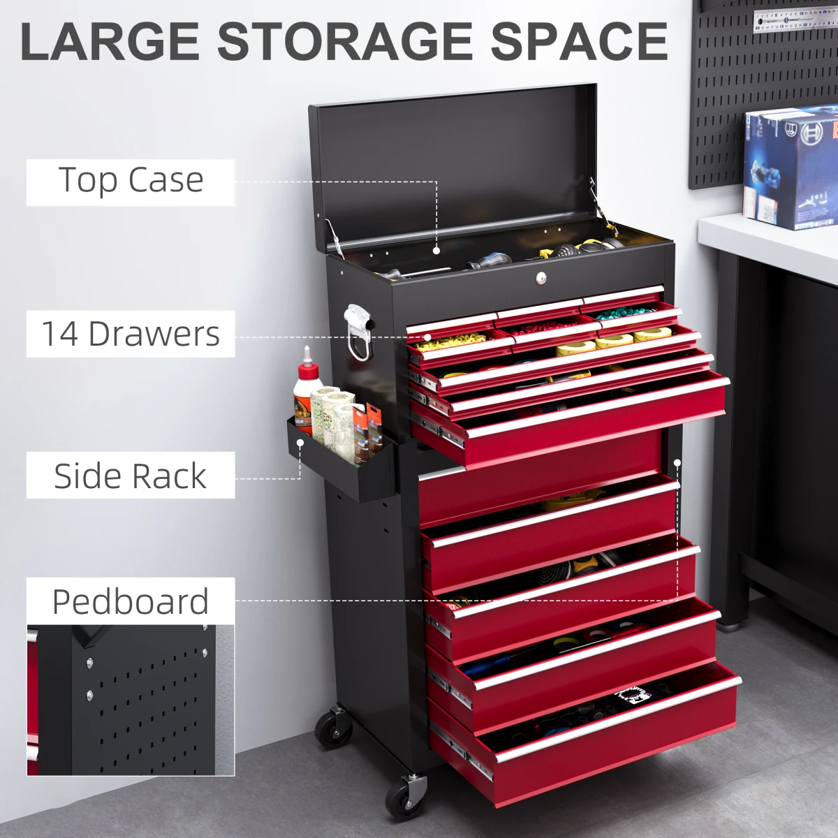 HOMCOM Rolling Tool Chest 14 Drawer Lockable Cabinet Industrial Grade for Garage Workshop by HOMCOM