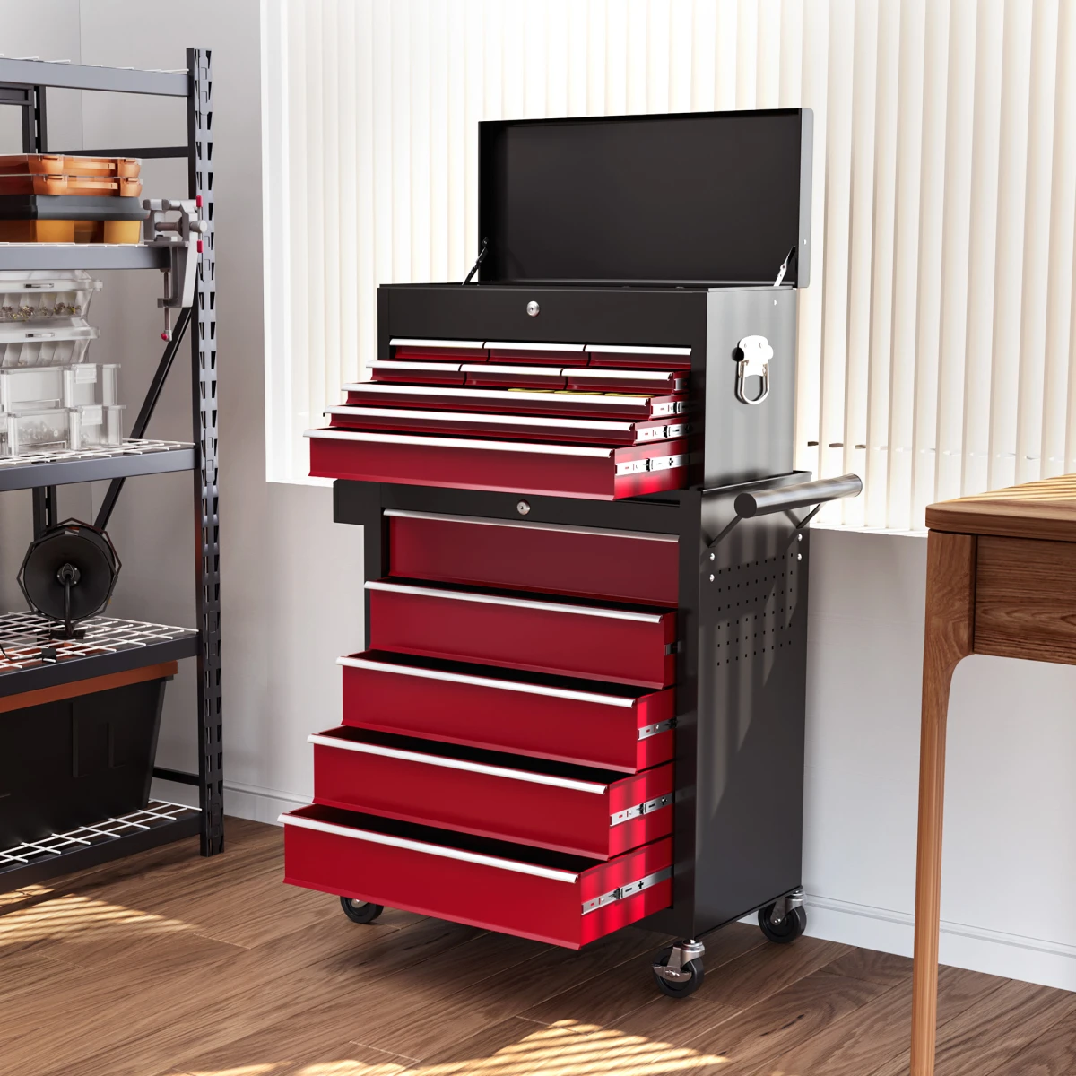 HOMCOM Rolling Tool Chest 14 Drawer Lockable Cabinet Industrial Grade for Garage Workshop by HOMCOM