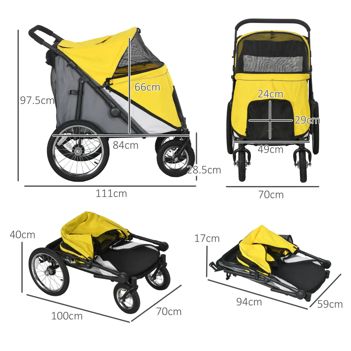 PawHut PawHut Pet Stroller Foldable Design with Cushion for M and L Dogs, Dark Green - Pet Carrier