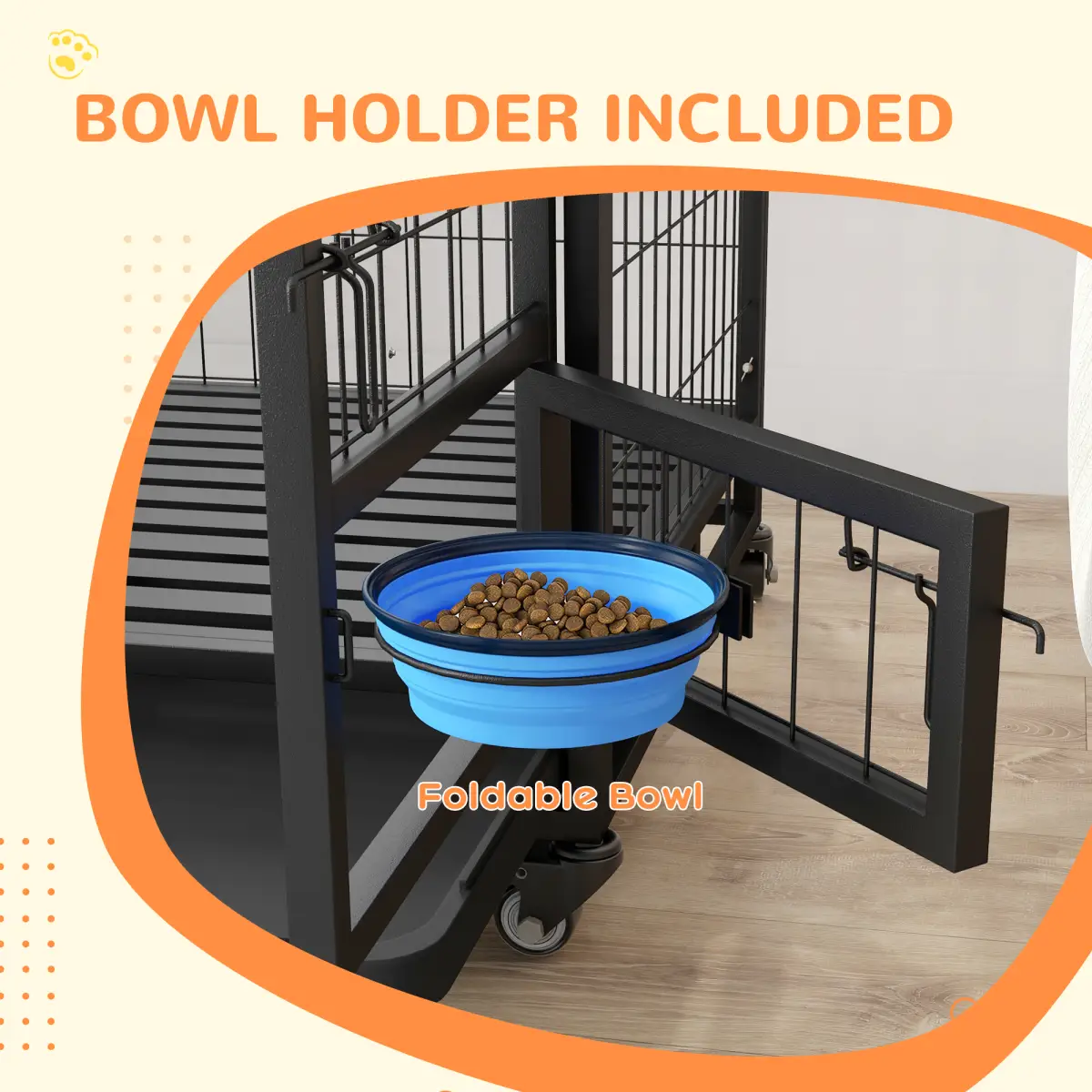 PawHut PawHut 43" Heavy Duty Dog Crate on Wheels w/ Bowl Holder, Removable Tray - Dog Crate