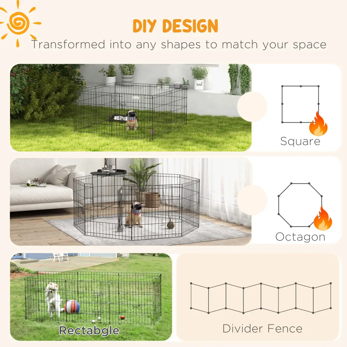 PawHut PawHut 8 Panel DIY Dog Pen with Door for Indoor/Outdoor Use, 76cm High - Pet Playpen