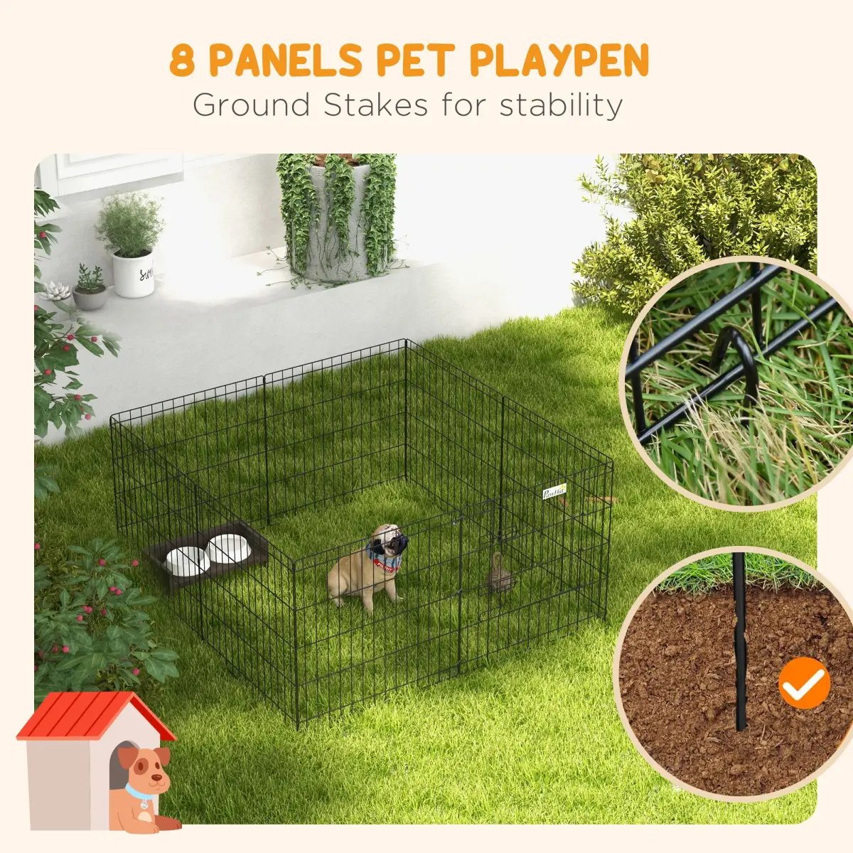 PawHut PawHut 8 Panel DIY Dog Pen with Door for Indoor/Outdoor Use, 76cm High - Pet Playpen
