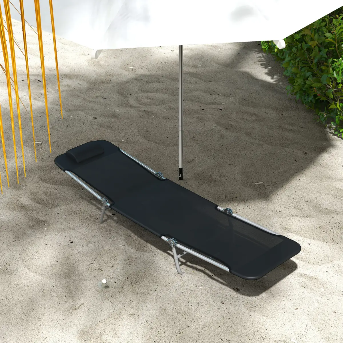 Outsunny Outsunny 2 Pieces Sun Loungers Foldable Reclining Chair with Headrest Black - Sun Lounger
