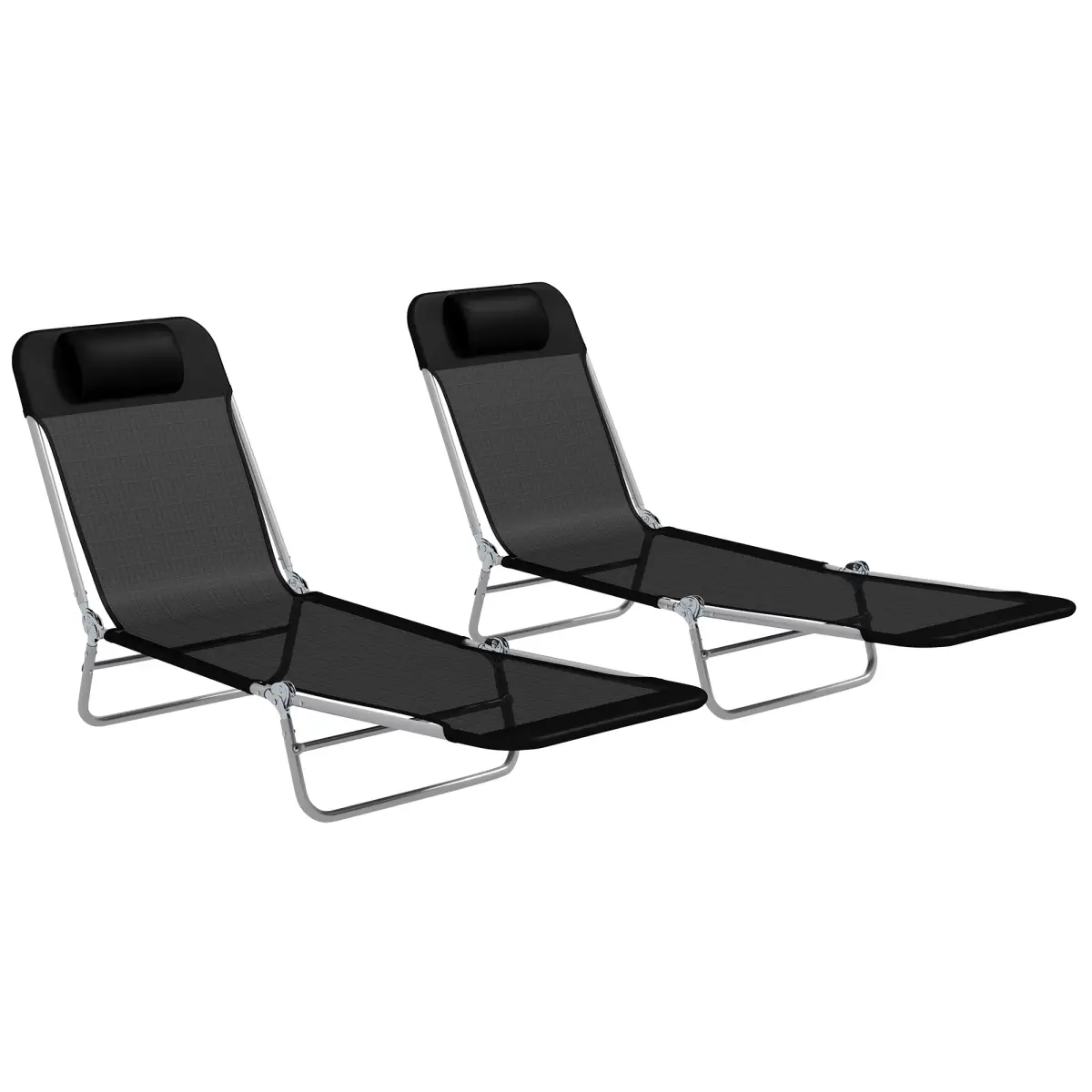Outsunny Outsunny 2 Pieces Sun Loungers Foldable Reclining Chair with Headrest Black - Sun Lounger