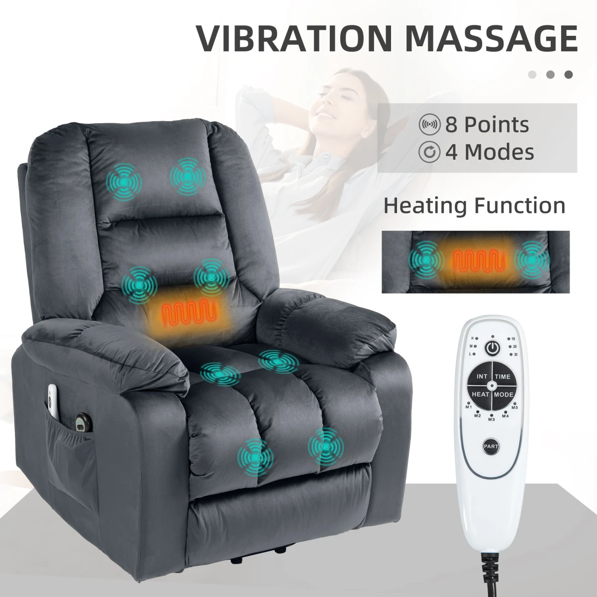 HOMCOM HOMCOM Lift Chair Full Size Vibration Massage With Heat Eight Massage Points For Seniors - Recliner