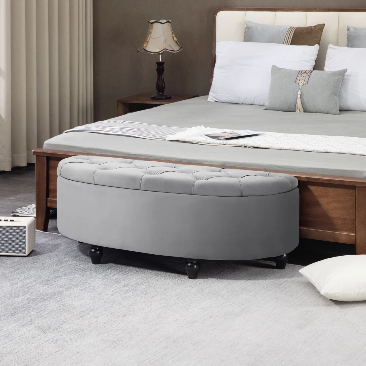 HOMCOM Tufted Ottoman 36in Velvet Living Room by HOMCOM