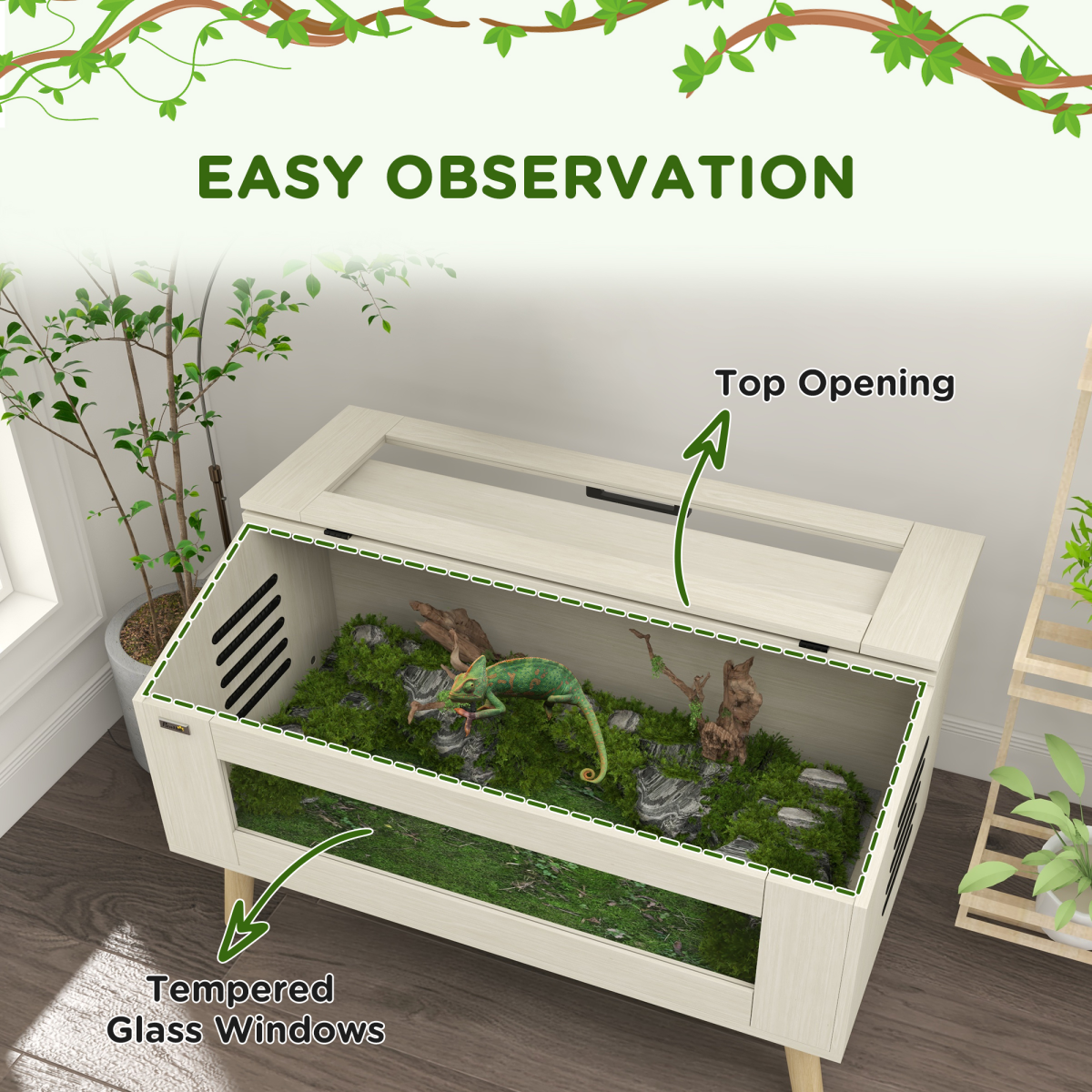 PawHut Reptile Terrarium, 111L Snake Vivarium with Tempered Glass Windows - from PawHut