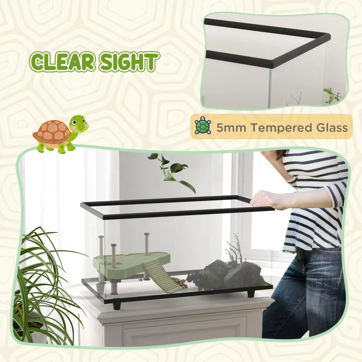 PawHut PawHut Turtle Tank 28L Glass Turtle Aquarium w/ Easy-Drain 45 x 25 x 29cm - Aquariums