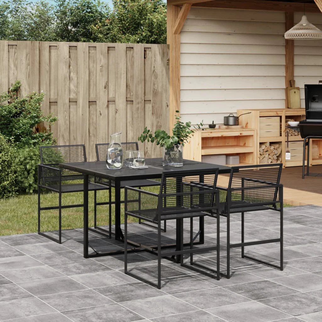 VidaXL Garden Dining Set 5 Piece Black Poly Rattan Outdoor by vidaXL