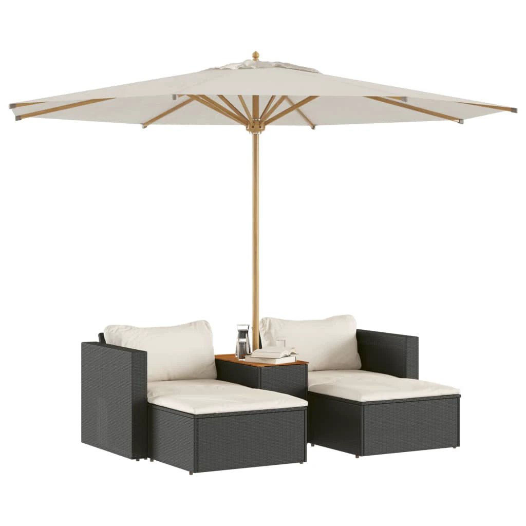 vidaXL vidaXL 5 Piece Garden Sofa Set with Cushions Black Poly Rattan Acacia - Garden Sofa Sets