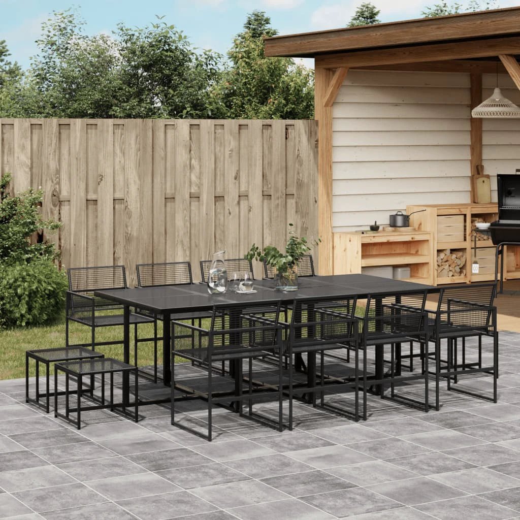 vidaXL 9 Piece Garden Dining Set Black Poly Rattan by vidaXL