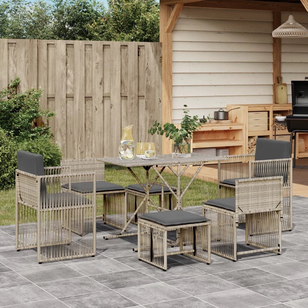 vidaXL vidaXL 7 Piece Garden Dining Set with Cushions Grey Poly Rattan - Uncategorized Garden Set