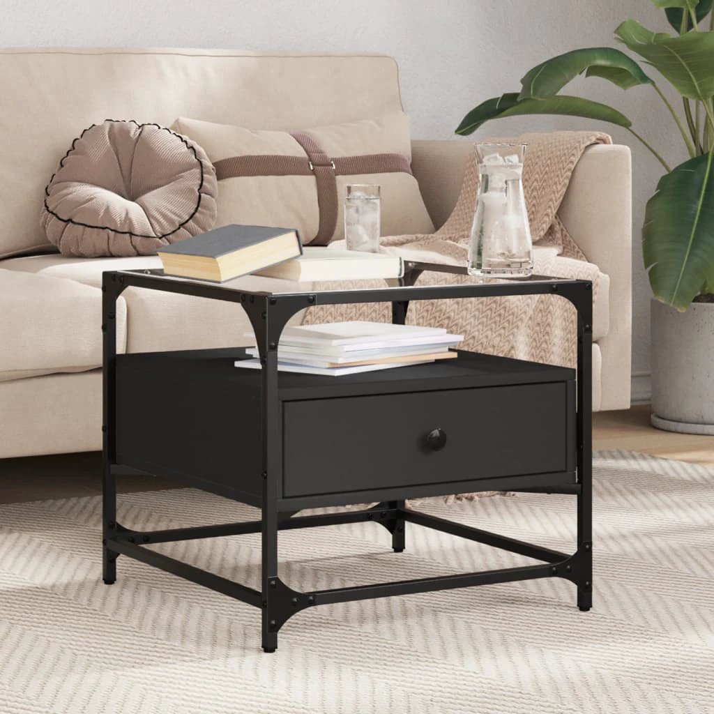 VidaXL Coffee Table 50x50x45 cm Glass Top Steel Living Room by vidaXL