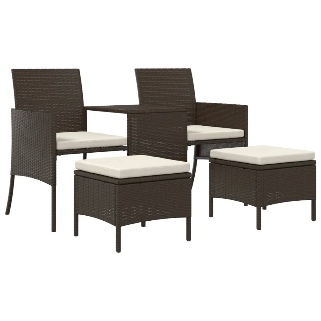 vidaXL vidaXL Garden Sofa 2-Seater with Table and Stools Brown Poly Rattan - Garden Sofa Sets