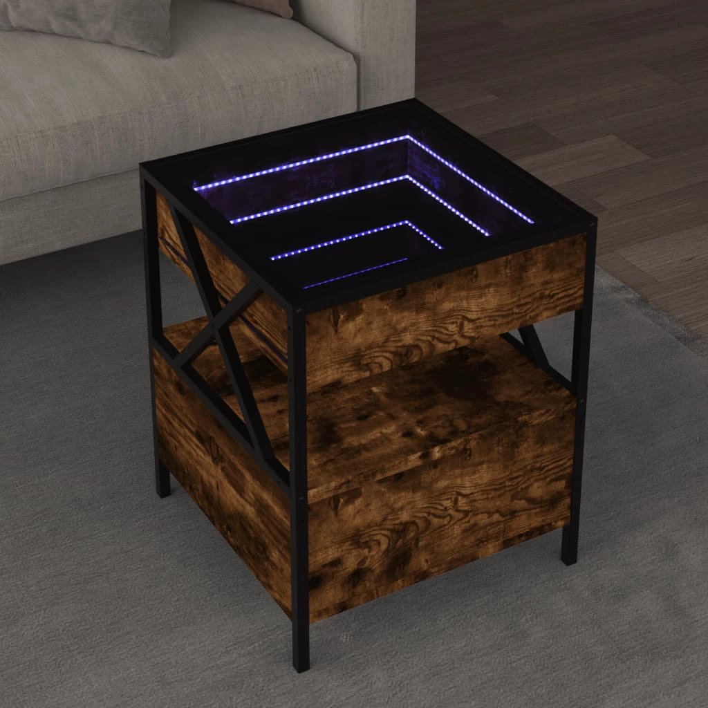vidaXL Coffee Table 40x40x51 cm Infinity LED Mirror Smoked Oak Finish For Living Room by vidaXL