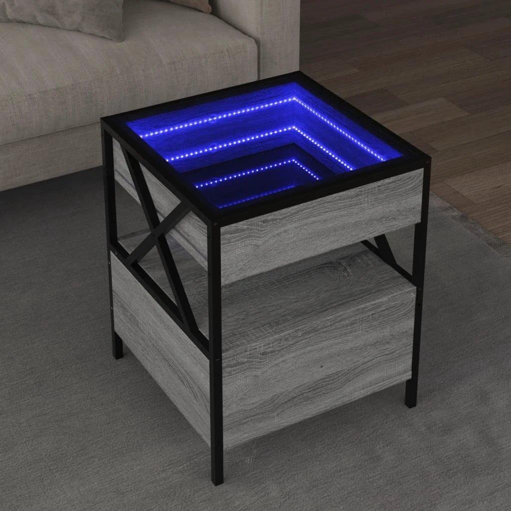 VidaXL Coffee Table 40x40x51 cm Infinity LED Mirror Grey Sonoma for Living Room by vidaXL