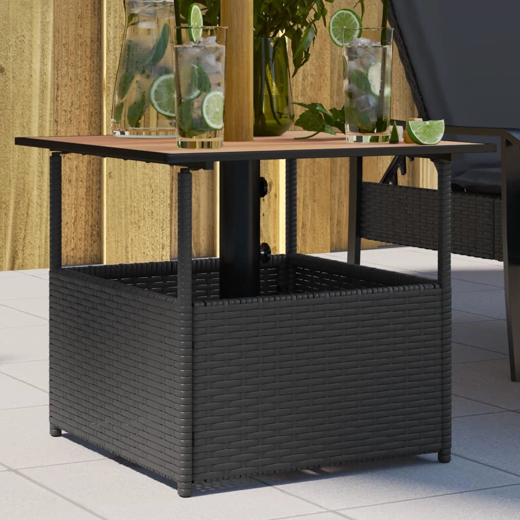 vidaXL vidaXL Garden Table with Parasol Hole Black 55x55x46.5 cm Poly Rattan - Garden Table