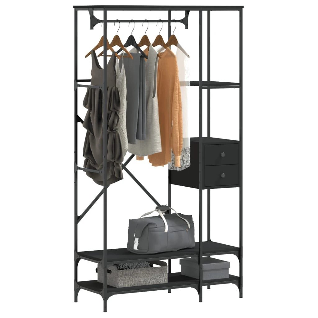 vidaXL VidaXL Clothes Rack With Shelves Tall Black Engineered Wood Moisture Resistant Storage Organizer For Home - Wardrobe