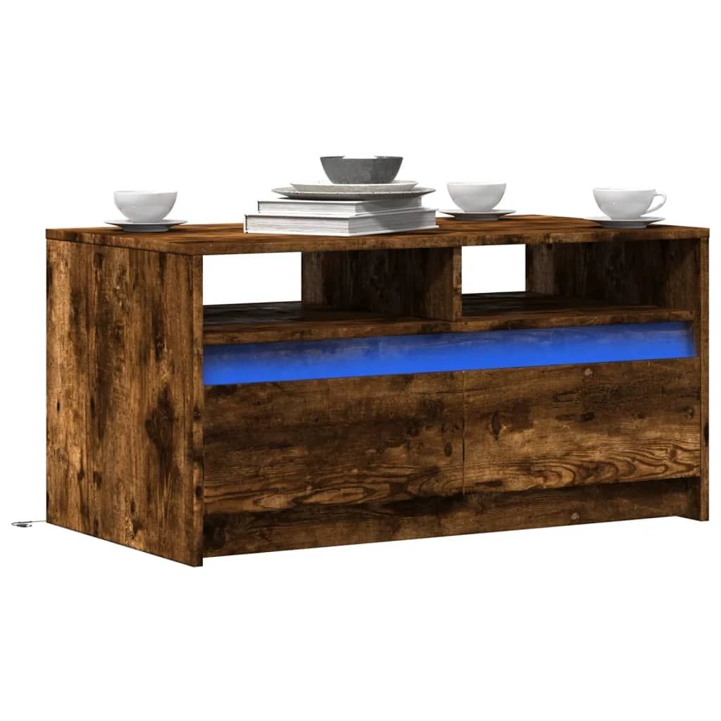 vidaXL VidaXL LED Lights Coffee Table White Wood For Living Room - Coffee Table